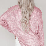 Solid color button-down long-sleeve sequined cardigan