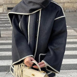 Women's Thickened Loose Woolen Coat with Fringed Scarf