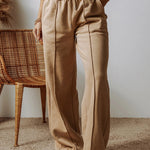 Smoke Gray Exposed Seam Drawstring High Waist Wide Leg Pants