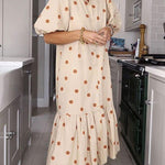 Nadorine Women's Dot Printed Women Dress Elegant Loose Lantern Half Sleeve Midi Dresses