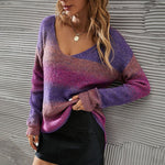Sexy V-neck Tie Dye Irregular Gradient Sweater