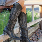 Vintage Western Cowboy Embroidered Knee-High Boots