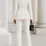 Long Sleeves Buttoned Pockets Solid Color Stand Collar Blazer Outerwear