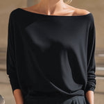 Relaxed Off-Shoulder Batwing Sleeve Knit Top