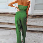 Solid Off Shoulder Bandeau Tube Tops Wide Leg Jumpsuit One Piece Cutout Tie Knot Romper Outfit