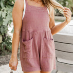 Plus Size Solid Color Casual Loose Adjustable Overalls Wide Leg Shorts Jumpsuits