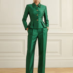 Elasticated Waist High Waisted Buttoned Contrast Color Ruffled Split-Joint Lapel Blazer Blouses&Shirts Tops