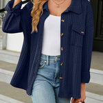 Solid Color Turn-Down Collar Twisted Knit Long Sleeve Loose Jacket