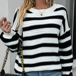Striped Sweater Women Knitted Crew Neck Pullover Sweater