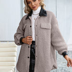 Lapel Collar Plush PU Single-breasted Trench Coat