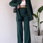 Solid Color Design Button Ribbed Knitted Two Piece Sets