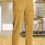 Solid color elastic waist striped straight casual pants
