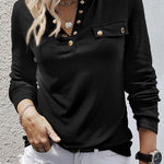 Ribbed Snap Button Henley Long Sleeve Top