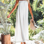 Sleeveless Strap Loose Jumpsuits Stretchy Long Pants Romper with Pockets