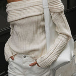 Nadorine Chic One Shoulder Wrapped Knitted Loose Sweater