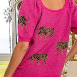 Pullover mit Tiger-Print rosa fuchsia