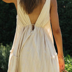V-neck front and back drawstring large swing skirt irregular dress