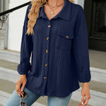 Solid Color Turn-Down Collar Twisted Knit Long Sleeve Loose Jacket