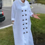Long Sleeves Loose Buttoned Solid Color Stand Collar Maxi Dresses