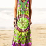 Ethnic Style Print Dress Long Maxi Dresses Retro Tank Dress Loose Beach Dress