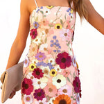 Dream World Floral Applique Adjustable Straps Mini Dress
