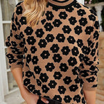 Mock Neck Floral Print Knitted Sweater Color Block Light Weight Sweater