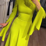 Ruffle Sleeves Skinny Belted Solid Color Round-Neck Maxi Dresses