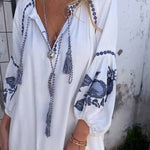 V-neck Bell Sleeve Embroidered Dress