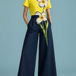 Short Sleeves Flower Print Round-Neck T-Shirts Tops