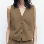 Nadorine Chic Solid Color Two-piece Suits Slim Fit Sleeveless Vest Casual Wide Leg Pants Set