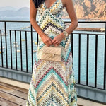 Missoni Summer Knit Colorful Herringbone Print Open Beck Maxi Dress