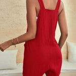Knot Front Pocket Patched Overall Shorts Romper Without Tube Top Jumpsuits