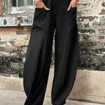 Loose Plus Size Elasticity Pockets Solid Color Pants