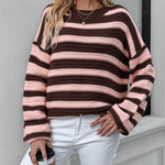 Striped Sweater Women Knitted Crew Neck Pullover Sweater