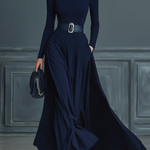 Women's Dark Blue Knitted High-neck Dress