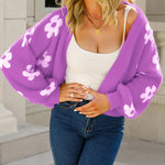 Nadorine Women's Cute Daisy Knit Cardigan Long Sleeve Casual Flower Open Front Sweater Tops