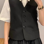 Nadorine Casual Single-Breasted Sleeveless Crop Vest
