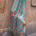 Sky Blue Geometric Print Split Neck Loose Shirt Dress