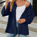 Solid Color Turn-Down Collar Twisted Knit Long Sleeve Loose Jacket