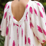 V-neck Large Cuffs Printed Loose Long Dress