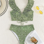 Ruffle V-neck Bikini Sets Swimwear Lace Up Bathing Suit