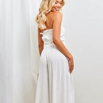 Wide Leg Flowy Pants Summer Boho Elastic Waist Drawstring Palazzo Trousers