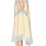 Light gold satin V-neck camisole with blue lace trim + matching skirt set