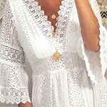 Summer V Neck Sexy Hollow Out Short Sundress Flared Sleeve Lady Party Dress
