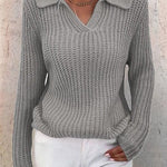Women's Lapel Solid Slim Fit Knit Sweater