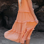 COTTON BLEND POCKETED TIERED MIDI DRESS