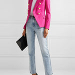 Long Sleeves Buttoned Notched Collar Blazer Outerwear