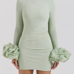 Ruffled Patchwork Long Sleeve High Neck Mini Dress
