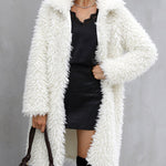 Open Front Fuzzy Coat Faux Fur Plush Lapel Warm Long Coat