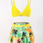 Split High-waisted Lotus Leaf Edge Printing Bikini Swimsuit